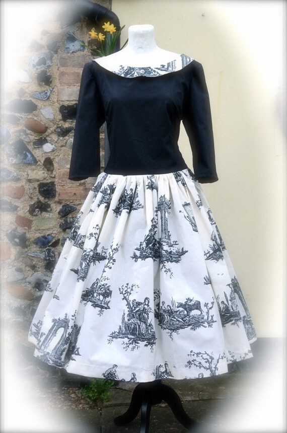 Toile de jouy swing dress with Peter Pan collar
