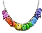 Bright Rainbow Button necklace, spots, stripes