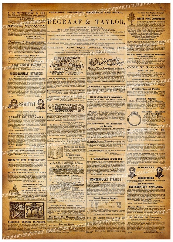 Items similar to Antique Newspaper Page Old Ads United States Decoupage ...