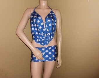 2 piece set ..wonder woman skirt and slouchy top stripper exotic dancer clubwear costumes rave gogo clubwear