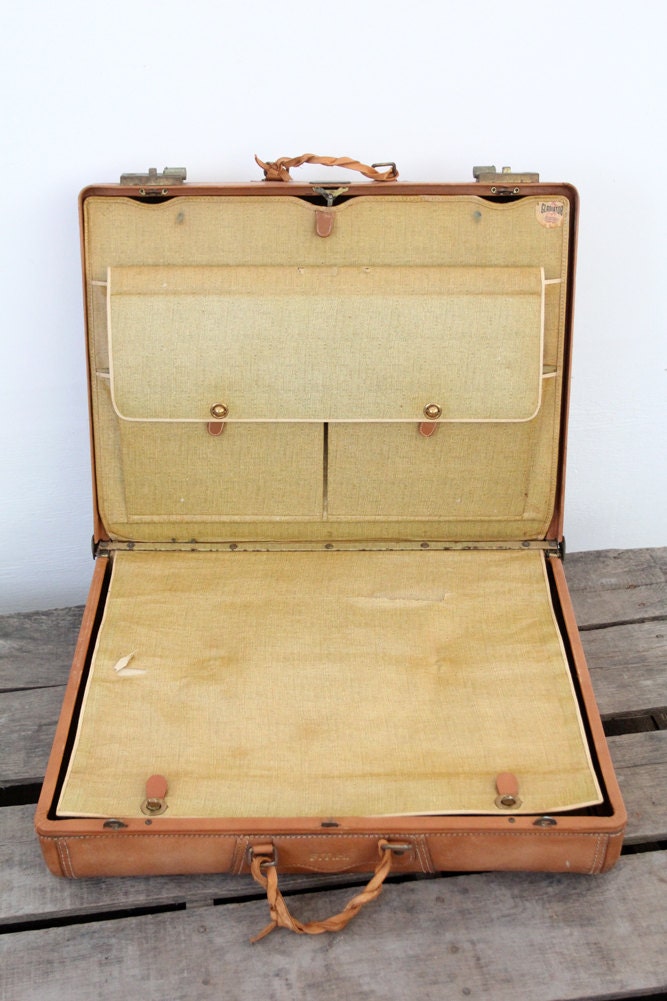 Vintage Gladiator Suitcase / Brown Leather Luggage