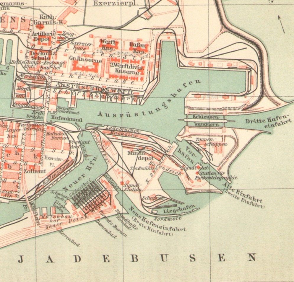 1907 Antique City Map of Wilhelmshaven in by CabinetOfTreasures