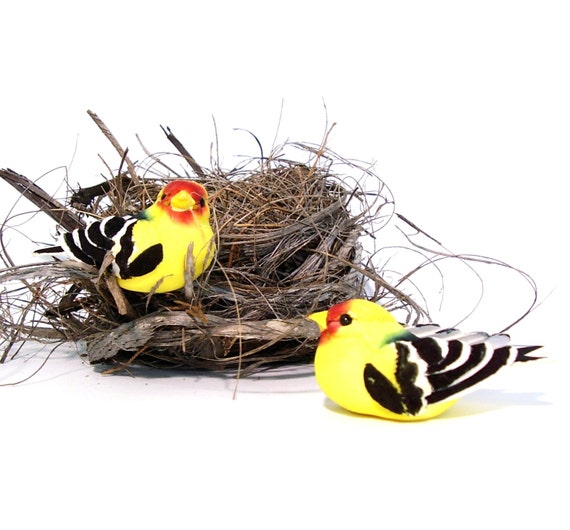 Craft Supply Mini Birds Hand painted Yellow Black Finches