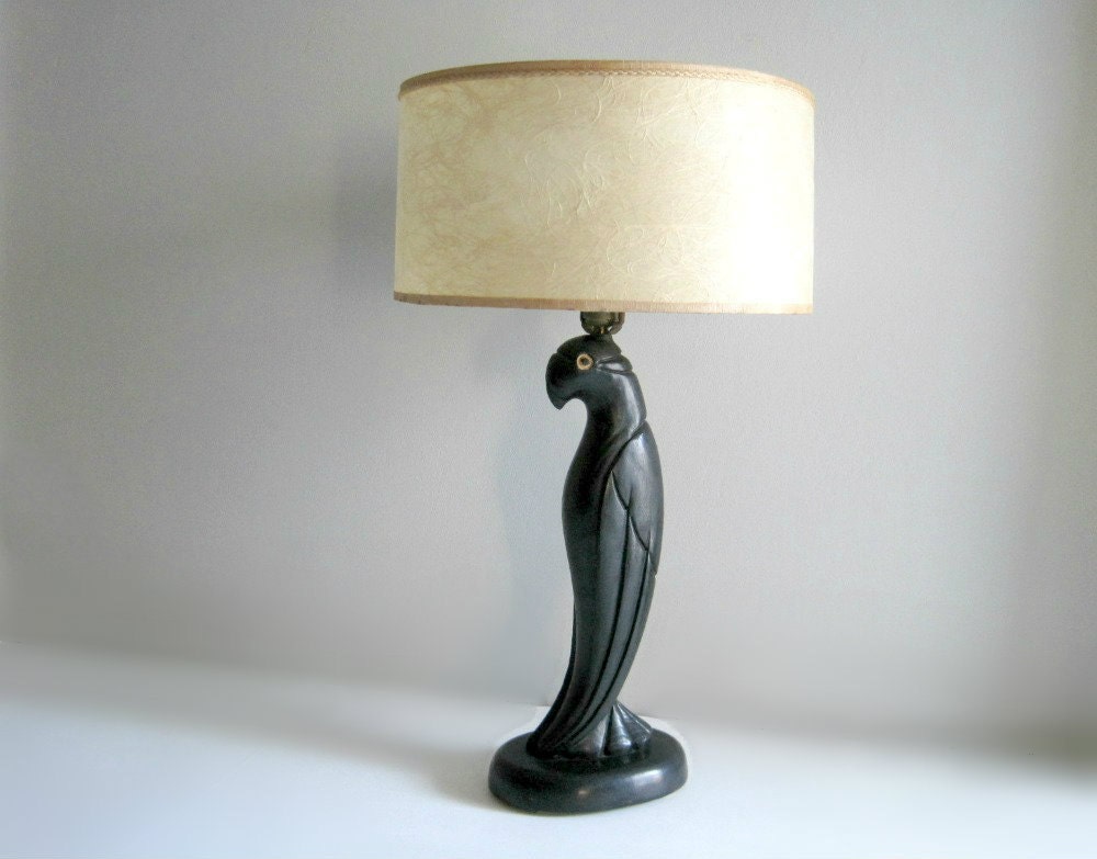 Mid-Century Carved Wood Parrot Lamp