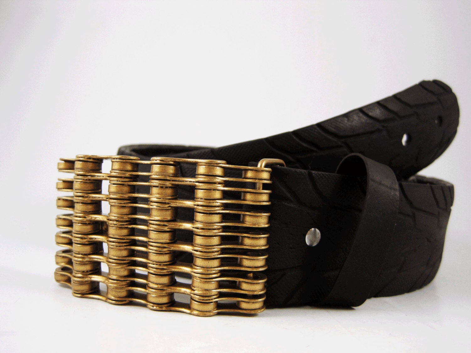 Recycled Bike Chain Belt Buckle Curved Gold Finish