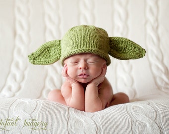 Knit Yoda Hat Pattern - Baby Yoda Hat Pattern - Yoda Hat Knitting Pattern - Knit Star Wars Hat Pattern