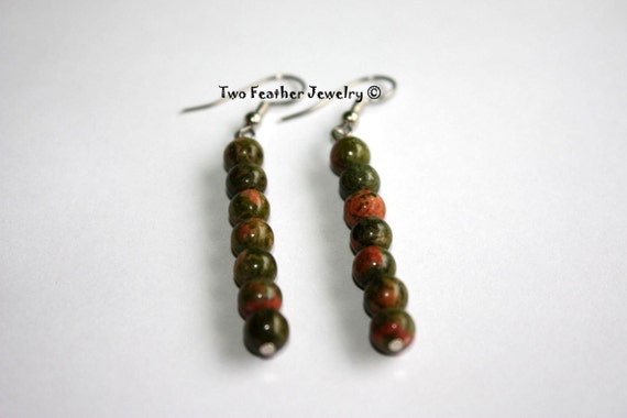 Unakite Earrings - Beaded Earrings - Stone Earrings - Natural Stone - Gift For Her - Gift Under 20 - Dangle Earrings