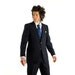 70s mens suit 1970 Field Bros. navy blue slubbed texture 38R 34W