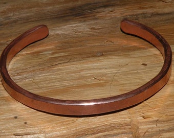 Rugged Copper Bracelet 1/4" Wide - Thin - Rustic Hand Forged (B059)