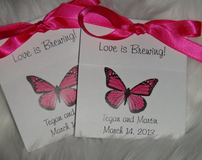 Hot Pink Butterfly Tea Bag Favors for Wedding Bridal Shower Butterflies Birthday Party Favors