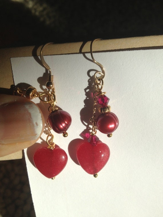 Ruby Heart Gold Earrings Etsy jewelry Lilyb444 by Lilyb444 ...
