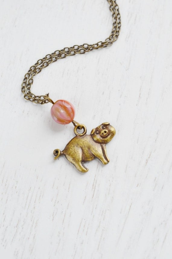 Items similar to Lovely Pig Necklace, Animal Jewelry, Pig Jewelry