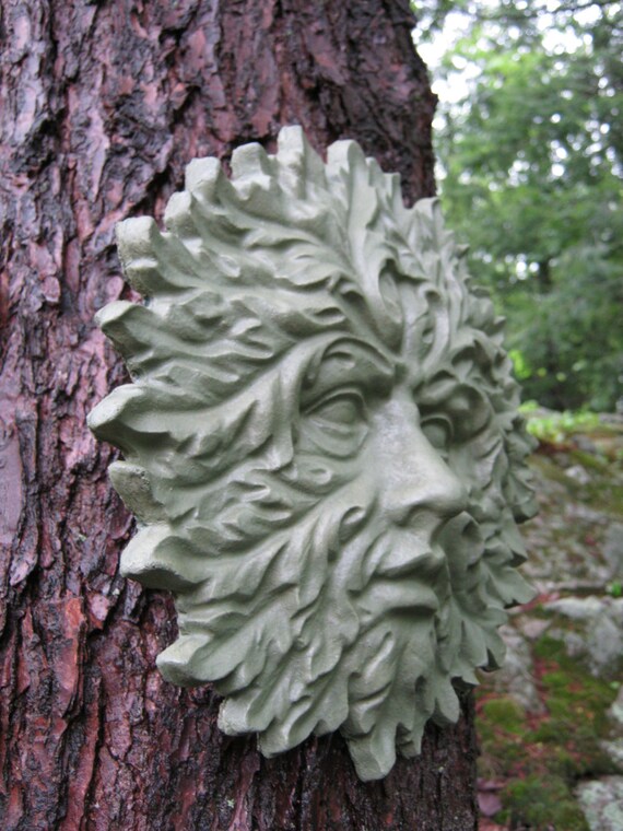 Green Man Face Concrete Garden Decor Cement by WestWindHomeGarden