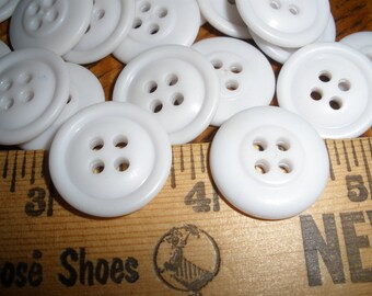 Matte White Vintage Buttons- 3/4" (30L 19MM) 24 each Plastic traditional rounded face 1 rim 4 hole sew on sewing crafts scrapbook suit coat