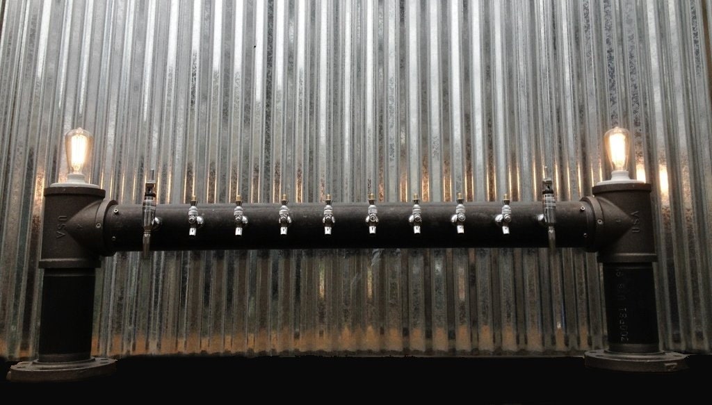 Custom 10 Tap Beer Tower Lights H Style Black Iron Pipe with