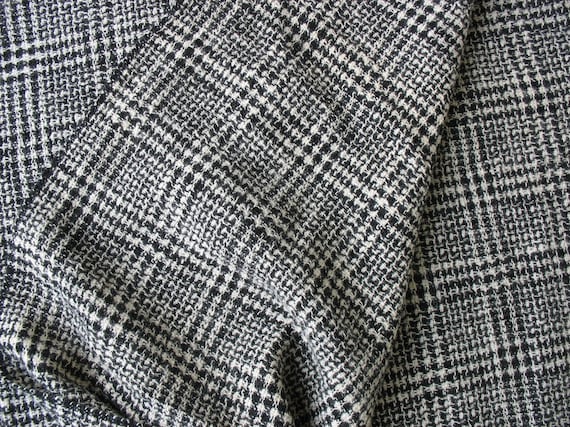 Black and White Wool Plaid Houndstooth Fabric 1 yard More