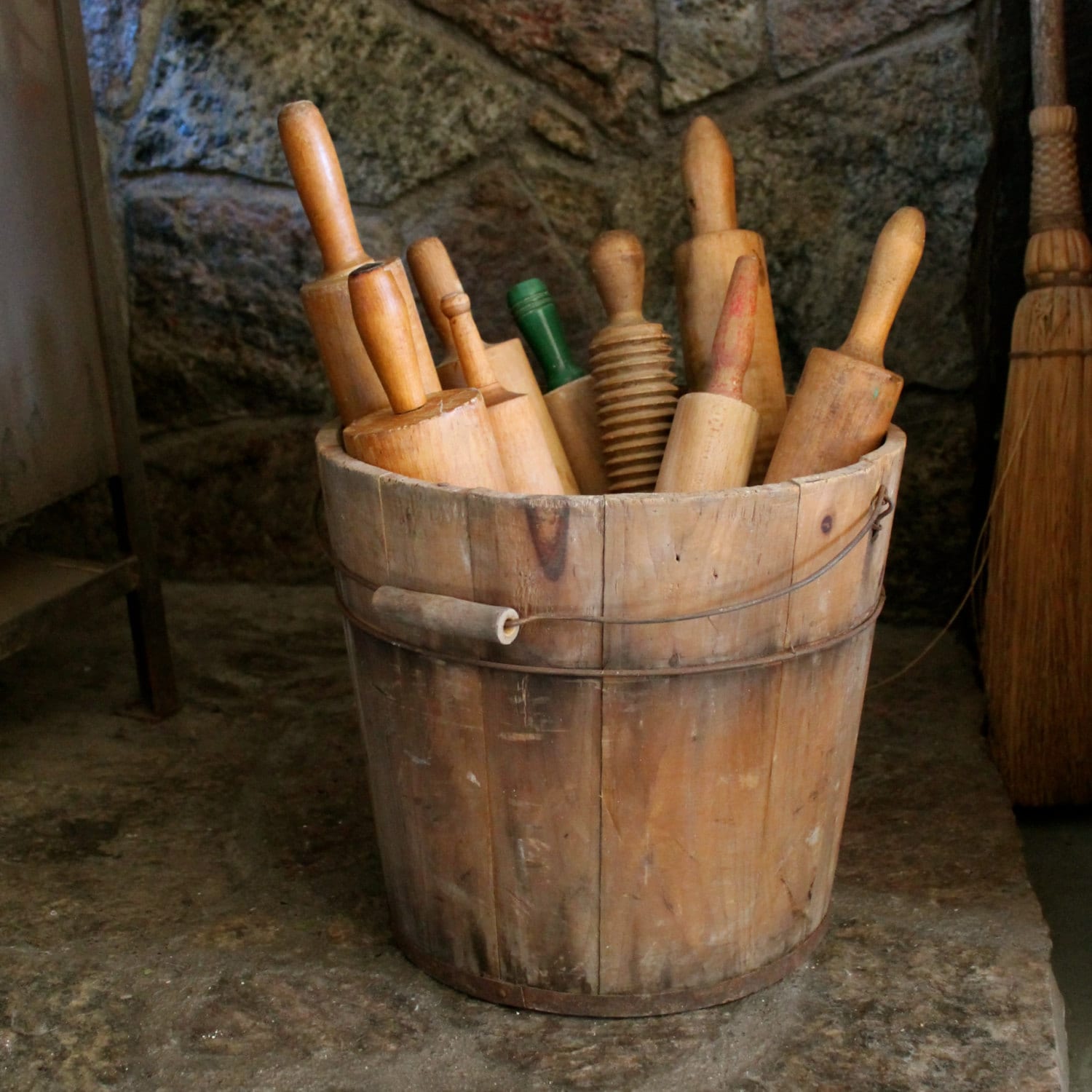 Vintage Wooden Bucket with Handle