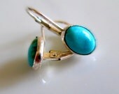 Lever Back Hooks Turquoise Stud Earrings - In Sterling Silver - by Amallias