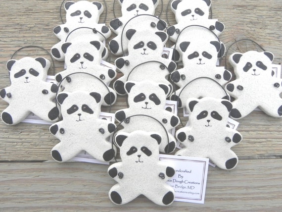Panda Bear Set of 12 Salt Dough Ornaments by cookiedoughcreations