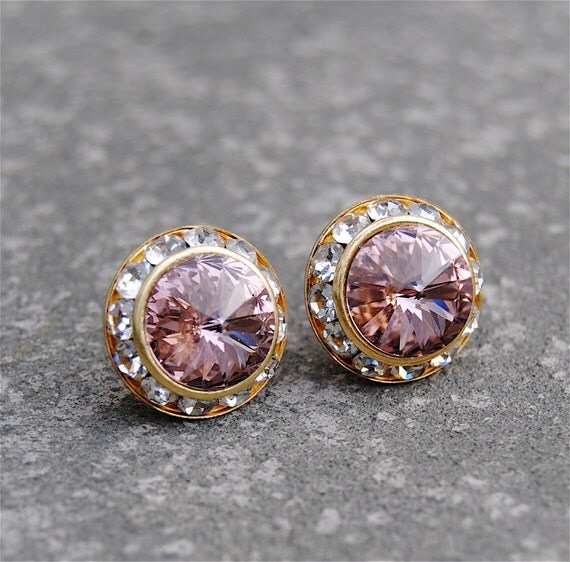 Blush Earrings Diamond Rhinestone Stud Earrings Clip On