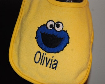 Cookie Monster Inspired Embroidered Personalized Bib