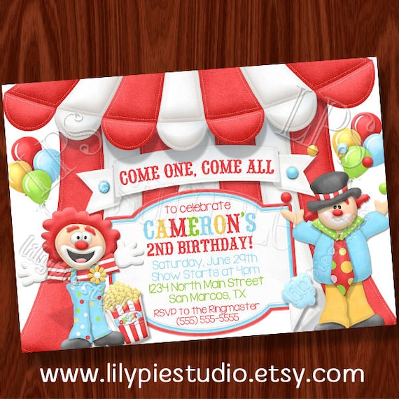 Clown Circus themed invitation Il_570xn