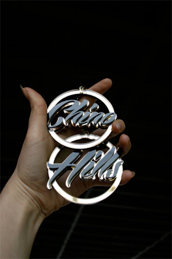 Custom Word Hoop Earrings Script Font Laser Cut Acrylic