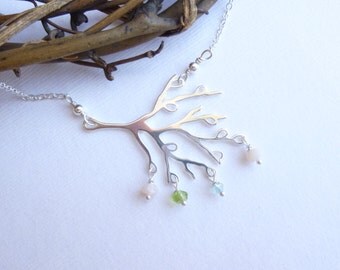 Solid Sterling Silver Family Tree with Custom Stones Necklace -- Personalized Birthstones -- Mothers Necklace