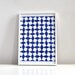 Linocut art print in blue and white. Geometric art relief print, mosaic square pattern, handmade islamic art.