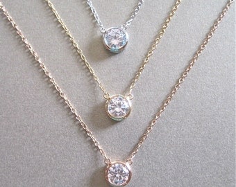 Solitaire Diamond Necklace - Diamond Necklace - Floating Diamond - Gold Necklace - Silver Necklace