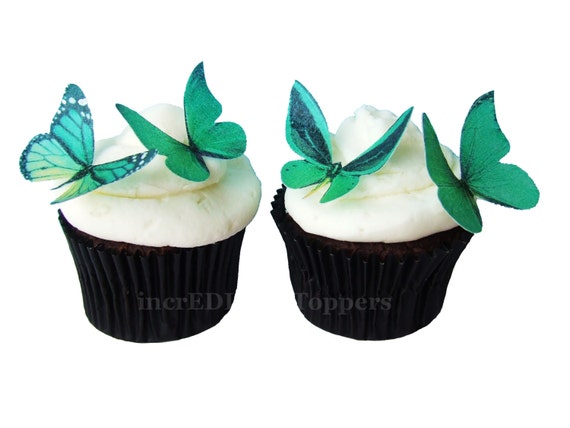 Edible Cake Toppers EDIBLE BUTTERFLIES In 24 Green Cupcake