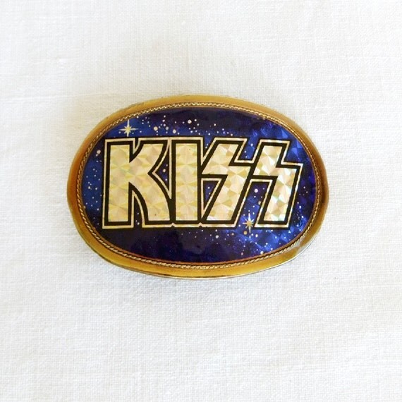 Vintage Kiss Belt Buckle Blue & Gold 1977