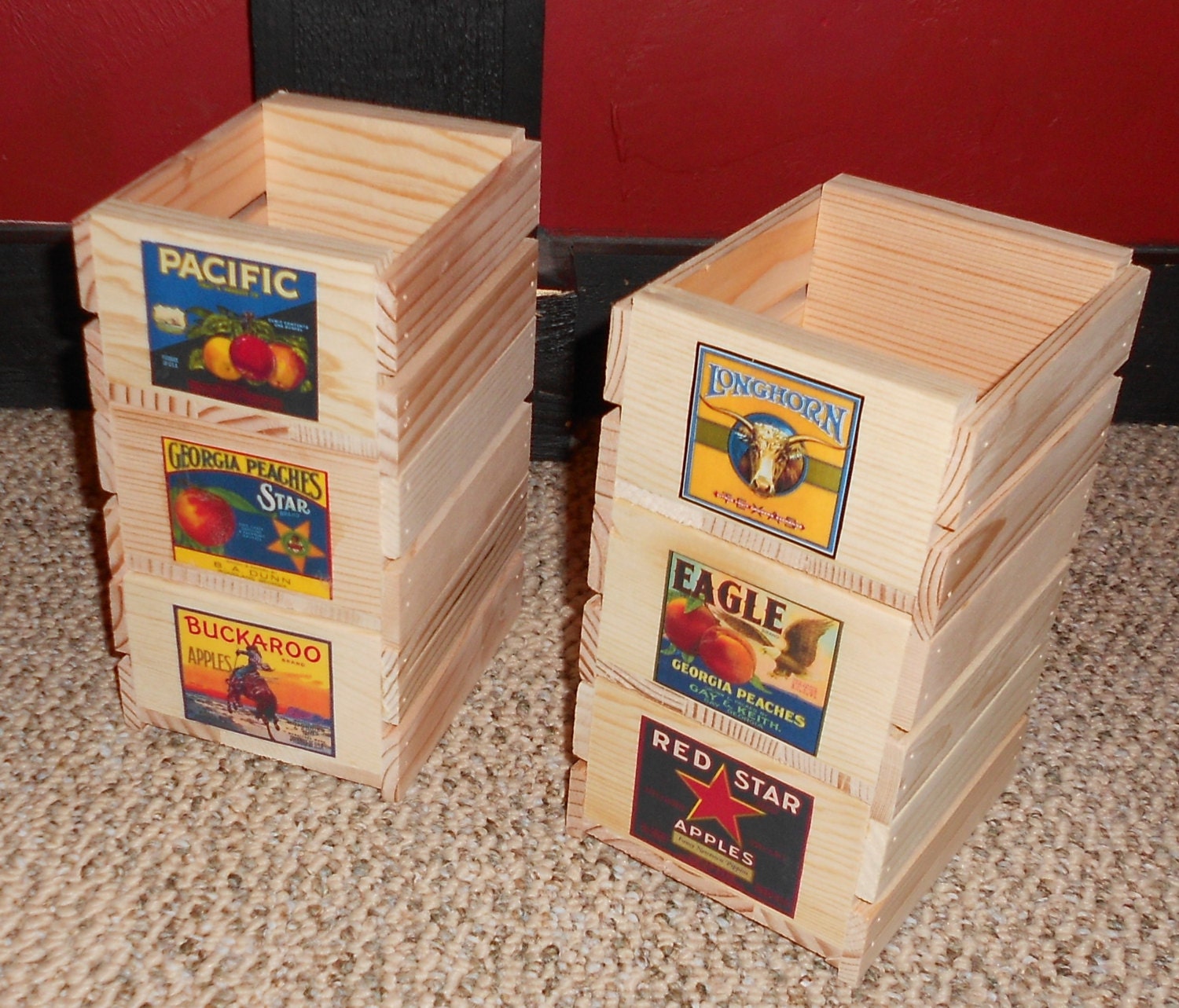 Set of Six Small Wooden Fruit Crates by EmmersonWoodworks on Etsy