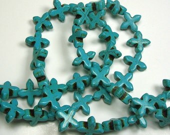 Howlite Stone Beads Fancy Turquoise Cross 1 Strand.