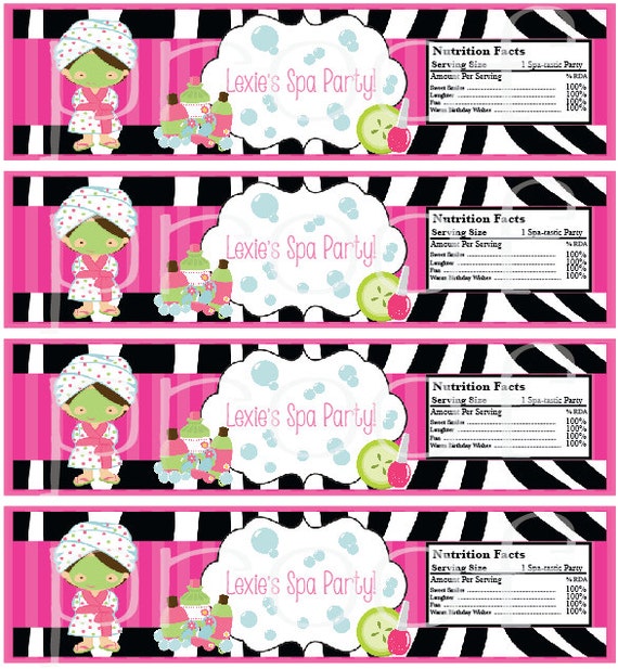 NEW Zebra Spa Party Water Bottle Labels set of 24 by mlf465