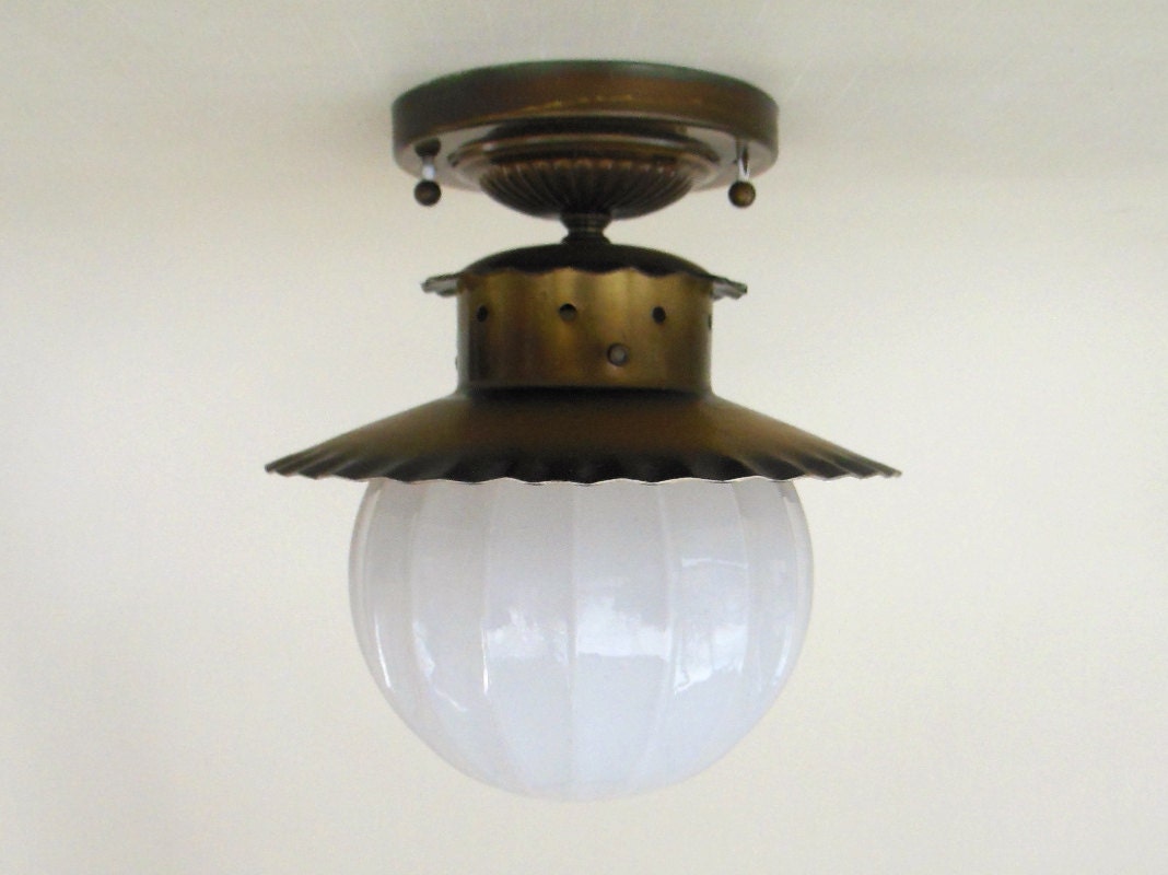 Light Fixture Hall Entry Ceiling Antique Brass Mid Century