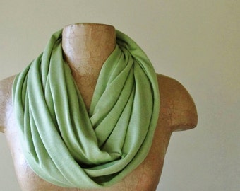 PEAR GREEN Infinity Scarf - Lightweight Wasabi Green Jersey Loop Scarf - Light Green Handmade Circle Scarf - Spring Scarf