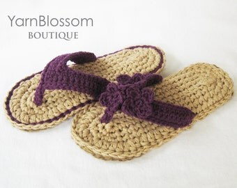 CROCHET PATTERN - Indoor / Outdoor Violet Flip Flops - Women's sandals flip flop pattern crochet slippers PDF pattern digital download