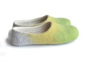 Handmade wool felted slippers - house shoe - earth - spring color - apple green - aniseed yellow-grey