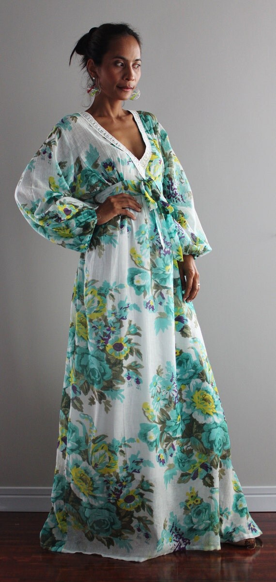 Boho Maxi Dress Long Sleeves Graphic Print : Asian Blend