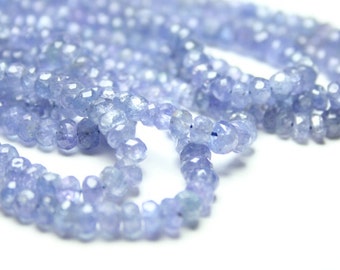 Tanzanite Micro Faceted Rondelles Set of 15 Semi Translucent Periwinkle Semi Precious Gemstone Beads