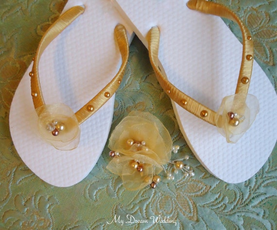 ... flower, Pearly flip flops. golden colors flip flops - golden SUMMER