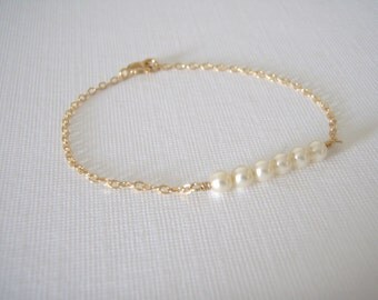Gold Pearl Bracelet- 14k Gold Filled Dainty petite pearls gold jewelry- Tiny Pearl Bracelet- great gift