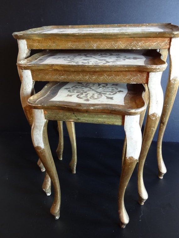 Vintage Florentine Italian Nesting Tables Set of 3 Wood