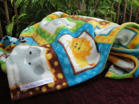 Handmade Fleece Baby Blanket Zoo Animals Print Safari Theme