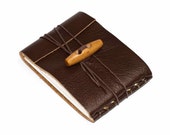 Chocolate Brown Leather Journal or Leather Sketchbook with Wooden Toggle, Pocket Sized Notebook