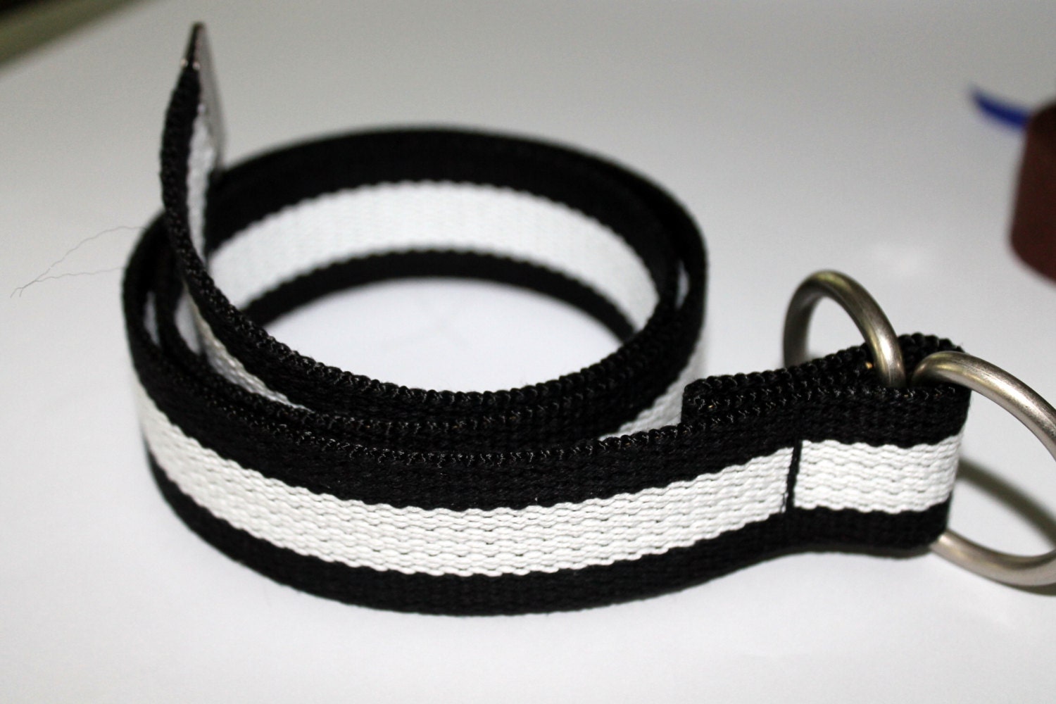 Striped Webbing Belt Black and White Men Ladies Belt