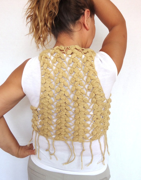 Crochet BoleroSleeveless Bolero Crochet Fringe Ecru by aysev