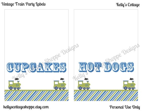 Instant Download, Printable Vintage Train Birthday Party Labels.... Food Tags, Place Cards, Party Signs Il_570xn