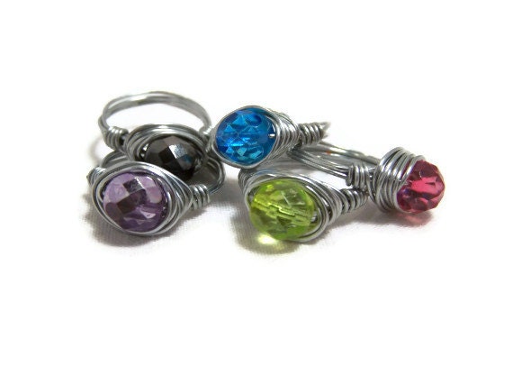 Czech Fire Polished Faceted Glass Ring. Pick a size